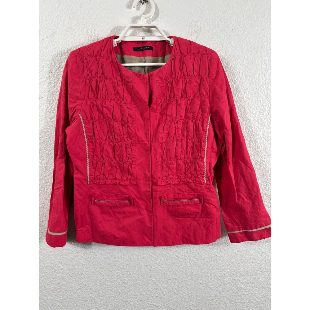Elie Tahari Womens Dark Pink Ruched Smocked Blazer Jacket Size‎ M E20GA101